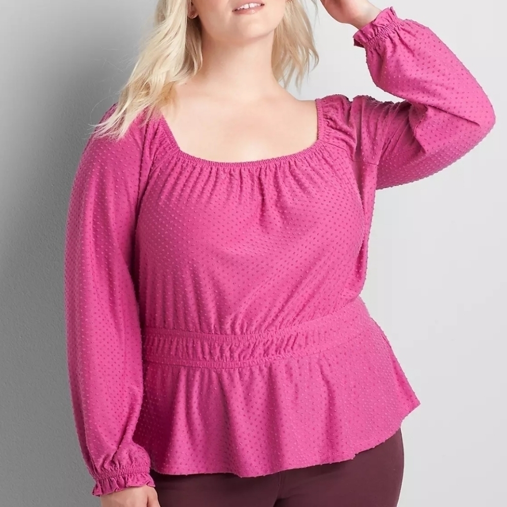 Lane Bryant Pink Peplum Dot Top 14/16